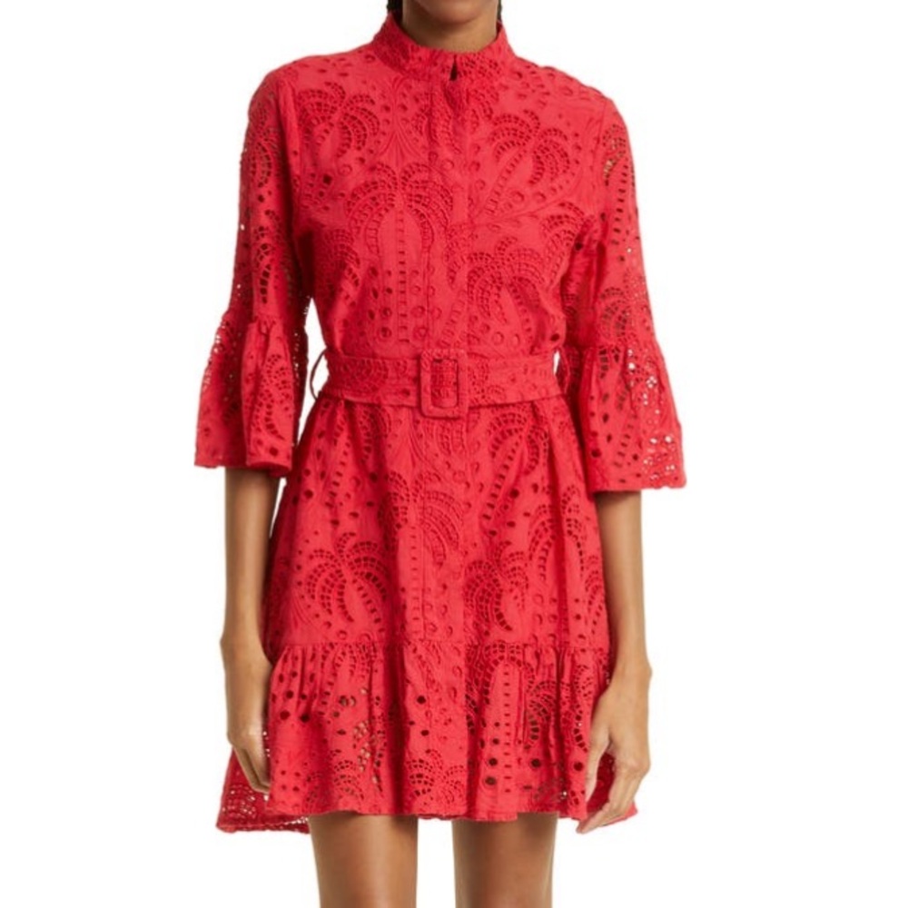 NWT Farm Rio red eyelet belted minidress. Size S